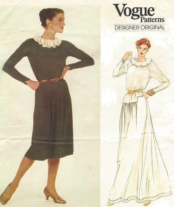 80s Jean Muir Womens Day or Evening  Dress  Vogue Sewing  Pattern 