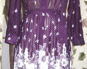 Day Dress Floral Print - Sheer - Deadstock 70s 80s Vintage