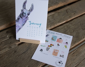2018 Watercolor and Letterpress Collection Desk Calendar, hand drawn with wooden stand, letterpress printed eco friendly