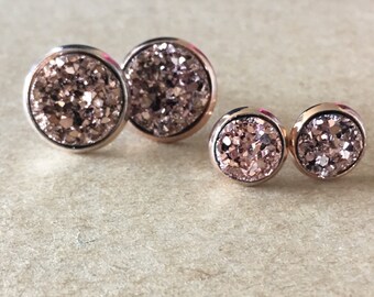 Champagne Druzy Stud Post Earrings, Rose Gold Faux Druzy Earrings, Druzy Earrings, Rose Gold Druzy Leverback Earrings