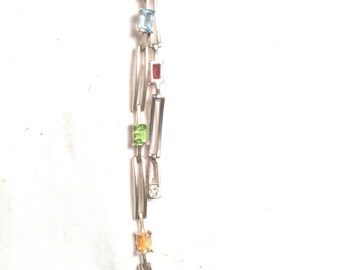 Vintage 925 sterling silver mulit stone / gem LGP SS bracelet