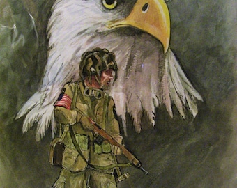 World War ll Airborne, 16x20 Original Watercolor Painting,One of a Kind,Not a Print