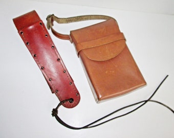 Leather Pouch Holder, Belt Knife Case, Chestnut Brown Cass Portable Travel Bag, Genuine Top Grain Leather Purse Handmade Knife Case Military