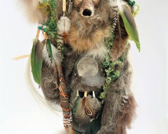 Wolf Medicine Doll- Wolf Animal Spirit Doll- Wolf Totem Animal Doll-Needle Felted Wolf- Sacred Space-Shaman Doll