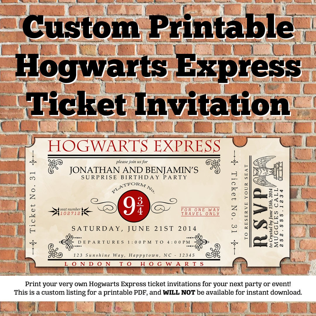 custom printable hogwarts express ticket invitation