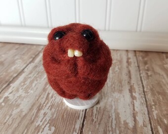 Adorable Needle Felted Wool Toothy Monster- Maroon