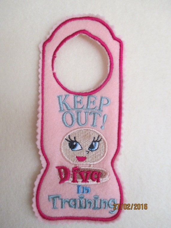 door hanger diva keep out machine embroidery tween room