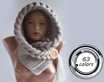 Hooded Scarf, Scarf, Hood, scarf hooded, Chunky scarf, Wool cowl, LoveKnittings