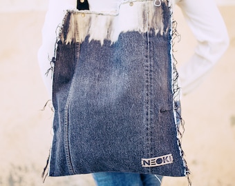 Shopper bag in recycled jeans. Bleached denim. Teide Wave