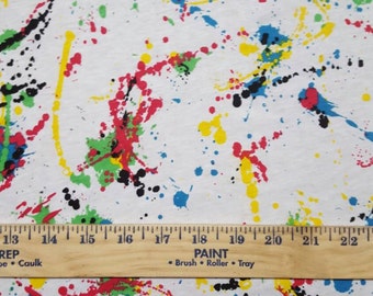 Paint Splatter on white cotton jersey.