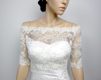 Off-Shoulder Alencon Lace bolero jacket Bridal Bolero Wedding jacket wedding bolero bridal shrug bridal jacket