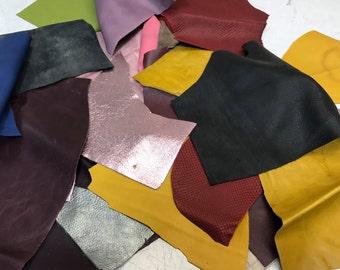 LARGE PACK of Full Grain Leather SCRAPS and Trimmings: 3 lbs of scrap include fashion colors, embossings and metallics!