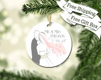 Custom Wedding Ornament | Personalized Newlywed Ornaments | First Christmas Couples Ornament | Gift for Couple | Bridal Shower Gift | WE01