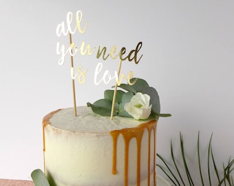 Song Lyric Cake Topper / All You Need is Love / Wedding Cake Decoration / Modern Wedding Decor / Gold Foil Cake Topper / Calligraphy Quote