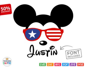 Mickey Sunglasses Svg Disney Baby Shirt American Flag Design Cricut Silhouette Iron on cut file Dxf Png Pdf July 4th US Independence Day