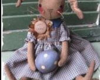 Cloth Doll Primitive PATTERN: "Hoppy Spring" precious little bunny ready for Spring! Homespun Hugs and Calico Kisses