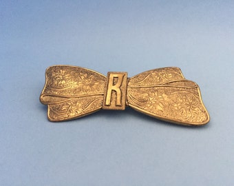 Vintage monogram R brooch with bow
