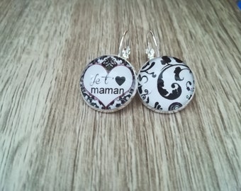 Earrings cabochons 18 mm "I love you MOM"