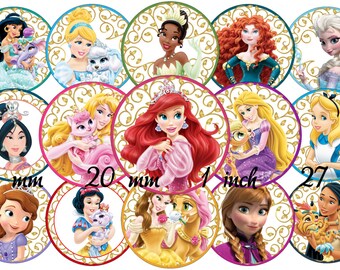 Princess Bottle Cap Images Princess 1 INCH Round Images Princess 1 inch Princess image Printable Princess round images Princess 1 inch round