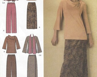 Easy to Sew Womens Top or Tunic, Skirt or Pants and Scarf OOP Simplicity Sewing Pattern 4886 Size 10 12 14 16 18 Bust 32 1/2 to 40 FF