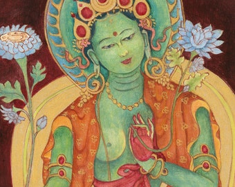 Green Tara Goddess of Compassion B Thangka thanka Buddhist Deity Mother Goddess Tibetan art
