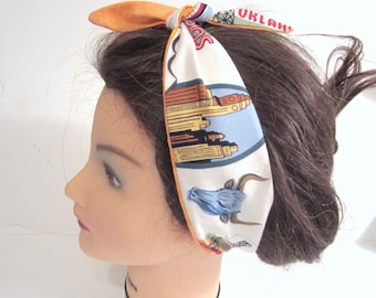Tie Up Reversible Headband Route 66 fabric Pin Up Hair/ Pin Up Style / Hair Scarf