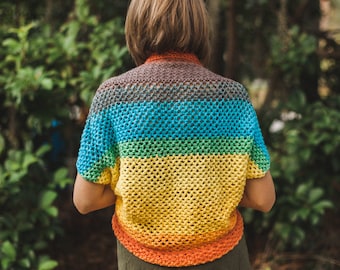 Rainbow Mesh Blanket Sweater--Small to Medium
