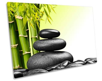 Zen Stones Bamboo Spa Green CANVAS WALL ART Framed Print