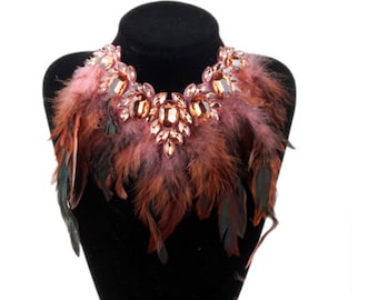 Pink Rhinestone Women's Feather Necklace Adjustable Choker Fashion Costume Jewelry