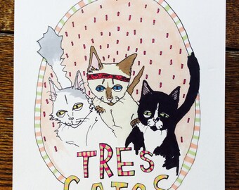 Colorful "tres gatos" print