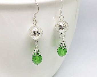 Green Filigree Dangle Earrings