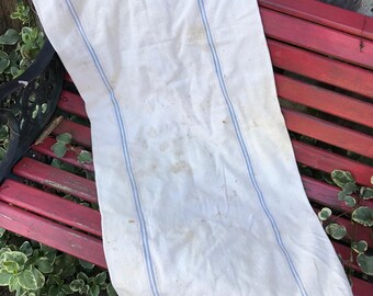 Vintage Old Muslin Feedsack with Blue and Red Stripes (Still a Sack)