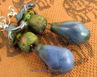 RUSTIKALE BRONZEFARBENES Petra Keramik, Handwerker-Lampwork und Titan Quarz Sterling Silberohrringe (ER 312)