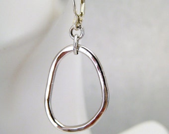 Sterling Silver Hoop Earrings, Hammered Hoop Earrings, Oblong Hoops, Organic Shape Earrings, Freeform Hoops, Modern Hoop, Metalsmith Jewelry