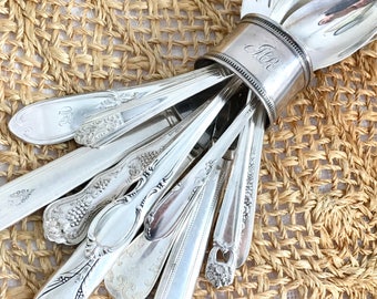 Mismatched Silverware Set Wedding Flatware Silverplate Cutlery Sets Rustic Farmhouse Scandinavian Eclectic Style Service for 4, 8, 12 +