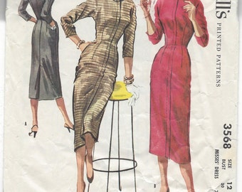 1950s McCall’s Sewing Pattern 3568, Slim Fitted Dress, Misses Size 12, Bust 30