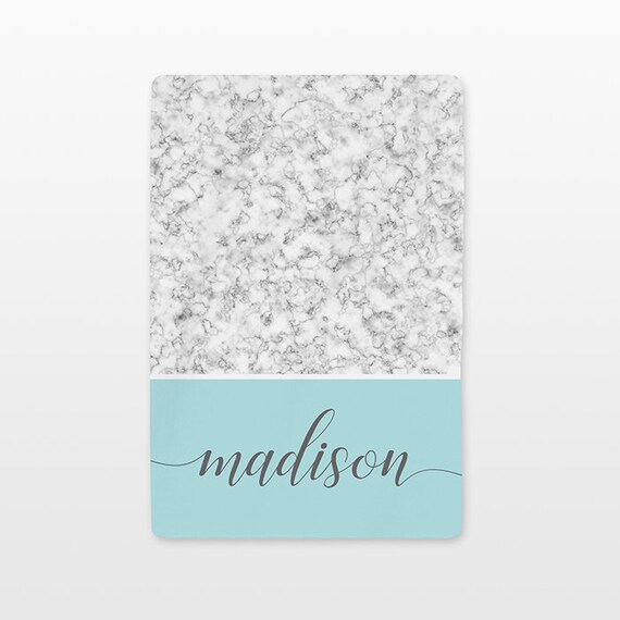 Marble Personalized Baby Blanket Name Custom Gender Neutral Baby Boy Baby Girl Minky Fleece New Baby Gift Idea Modern Gray White Aqua Blue