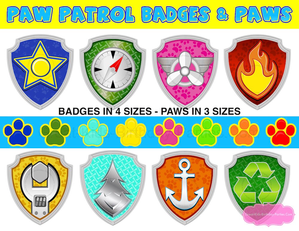 PAW PATROL BADGES &amp; Paws Paw Patrol Birthday Paw Patrol