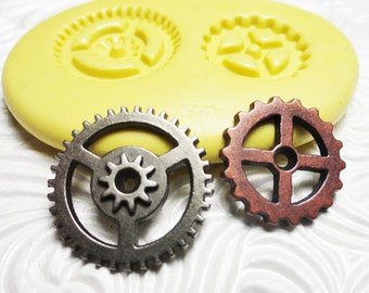 STEAMPUNK GEARS DUO Flexible Silicone Push Mold for Resin Wax Fondant Clay Fimo Ice