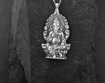 Sterling Silver Ganesh Elephant God Pendant on a Sterling Silver Chain