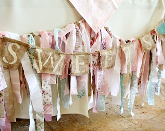 Fabric Banner - Shabby Chic Garland, Photo Prop, Party Decor