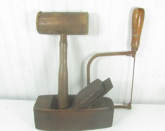 Vintage tools, Farmhouse Decor, Rustic Decor, Primitive Tool, mallet, saw, plane, Hand Made, tool collection, French Country, Primitive