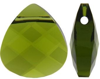 Small Swarovski 6012 Flat briolette in olivine -11mm - Swarovski pendant - green crystal