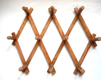 Vintage Accordion Wood Folding Hanger 10 Peg