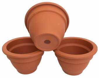 3 - Bell Shape Clay Pots - 5" X 3.25" - Great for Plants and Crafts