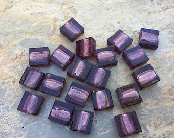 Square Purple Beads, Purple Glass Beads, 12mm, 20 beads per package.
