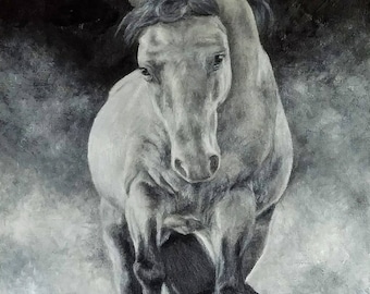 The Runner- Black and White oil on canvas