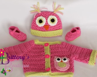 Owl Sweater Baby Girl Sweater Baby Girl Owl Sweater Crochet Baby Girl Owl Sweater Baby Girl Shower Gift Gift for Baby Girl 03 Mo