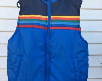 Vintage 80s/90s Aventura blue puffy vest with rainbow detail