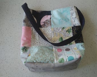 Patchwork tote bag made with 'Meow or Never' fabrics by Erin Michael for Moda